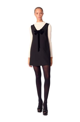 Pinafore Dress With Velvet Collar