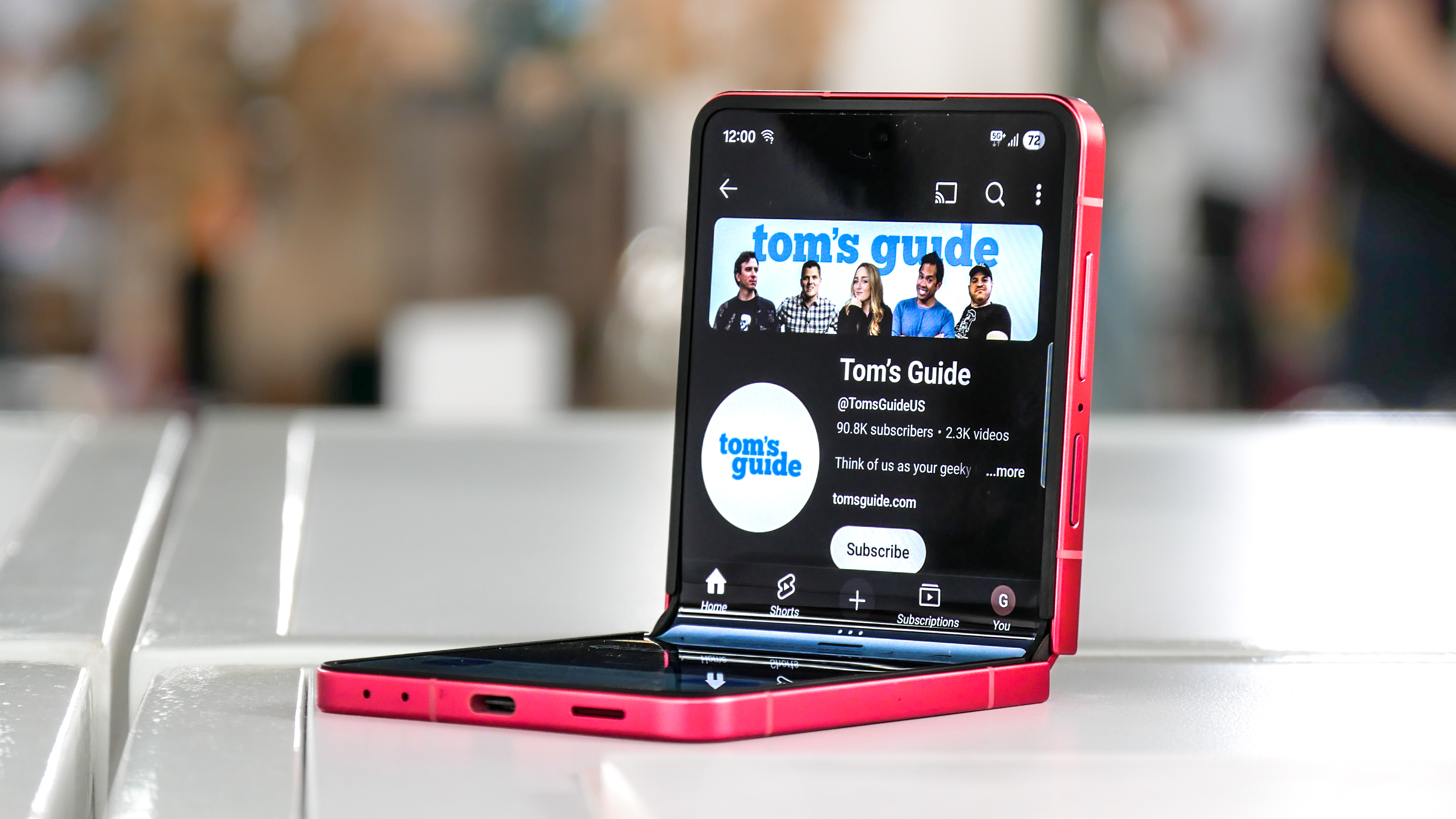 Samsung Galaxy Z Flip 7 in flex mode.