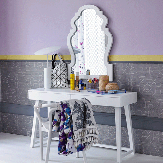 dressing table with modern geometrics and playful colours
