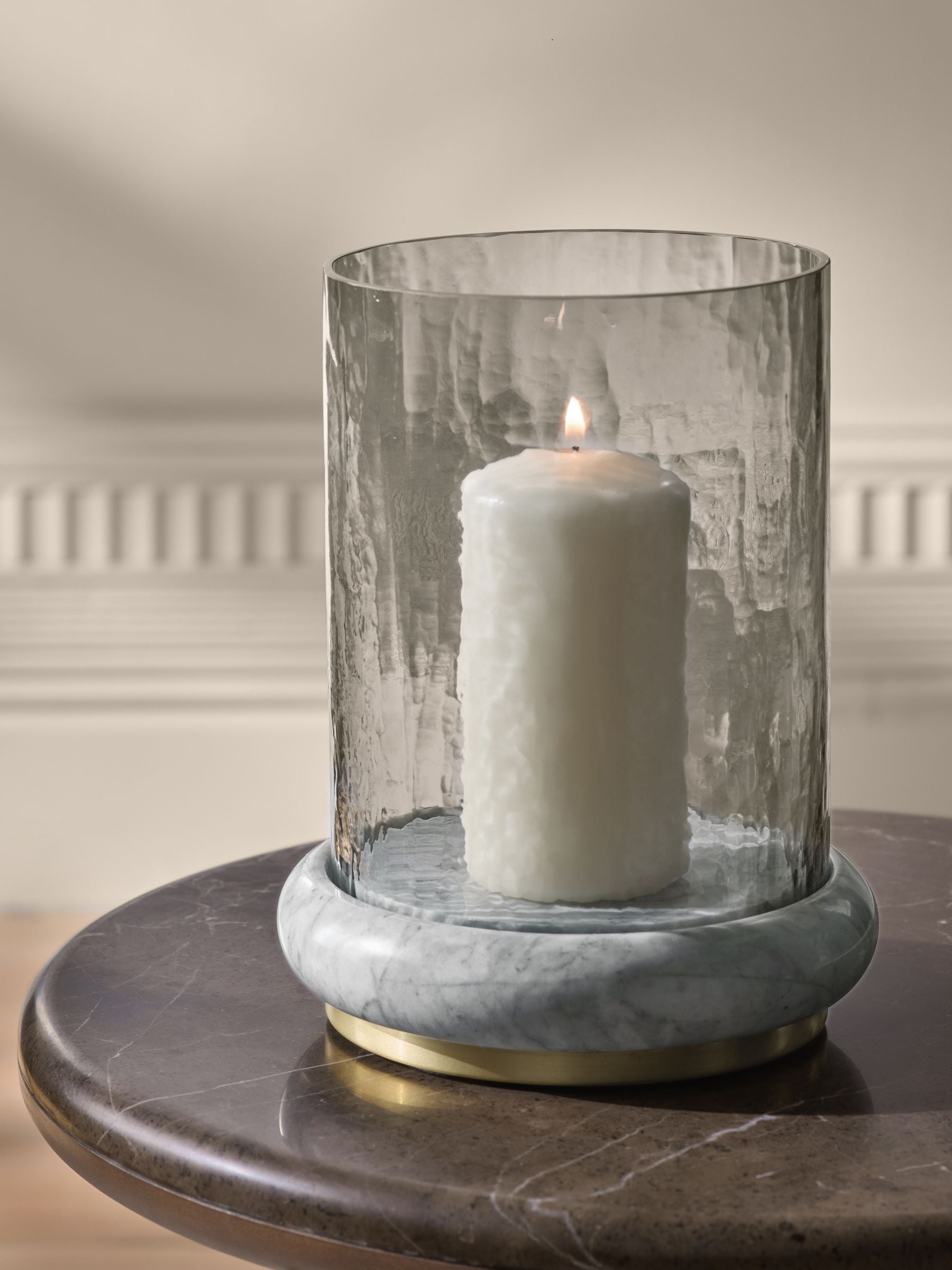 White N. Premium Marble Base Hurricane Candle Holder