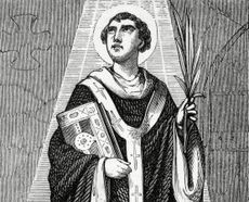 Saint Valentine, depicted in an 1853 engraving by Cibera.