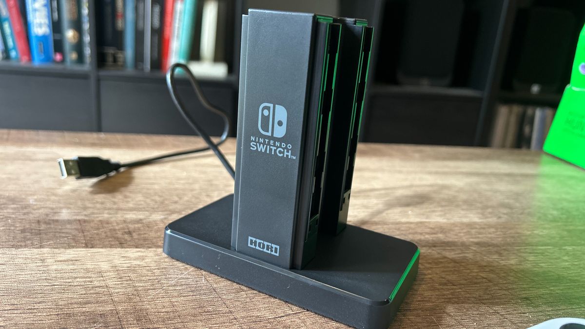 Hori Joy-Con charging stand on a wooden table