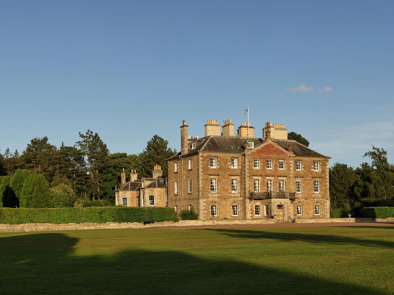 Fig 1: The main front. The family arms in the pediment may be a later addition. Gilmerton House, Lothian, photographed for Country Life by Paul Highnam.