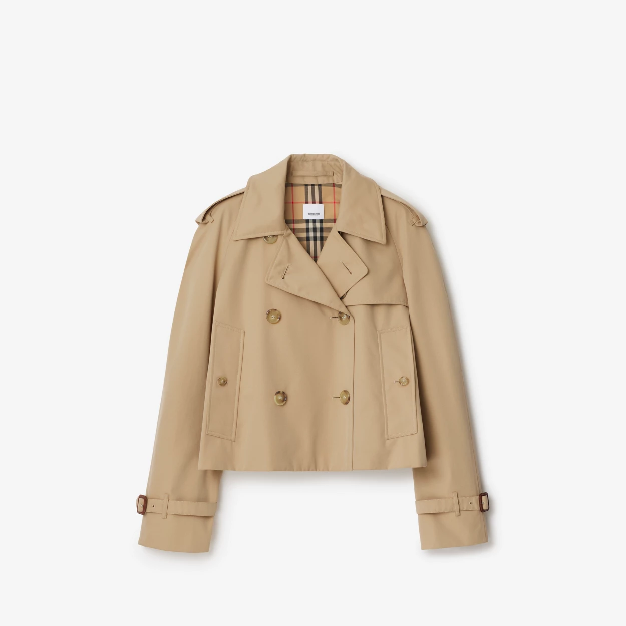Cropped Gabardine Trench Jacket in Honey - Women, Cotton | Burberry® Official