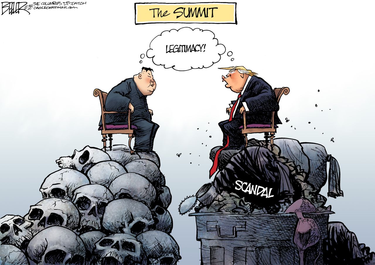 Political cartoon U.S. Trump Kim Jong-Un North Korea negotiations