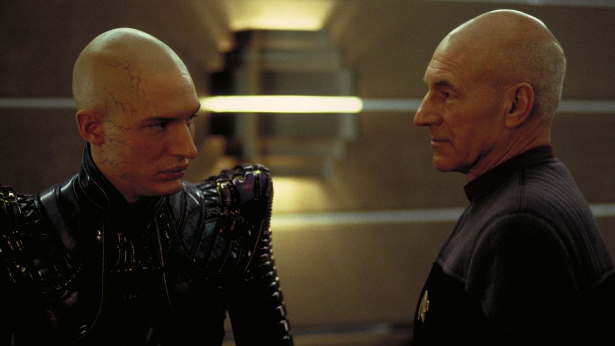 Tom Hardy and Patrick Stewart in Star Trek: Nemesis