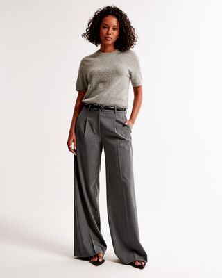 Mid Rise Tailored Wide Leg Pant