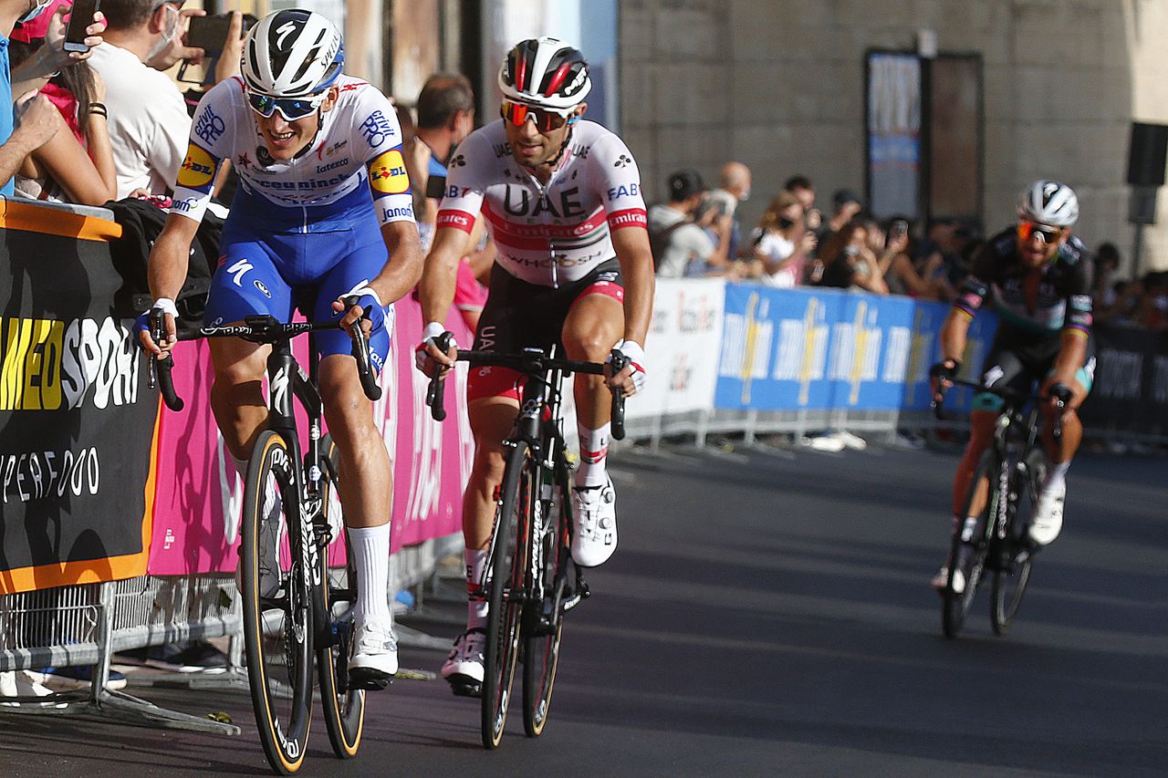 Giro dItalia 2020 103th Edition 2nd stage Alcamo Agrigento 149km 05102020 Mikkel Frolich Honore DEN Deceuninck Quick Step Diego Ulissi ITA UAE Team Emirates photo Ilario BiondiBettiniPhoto2020