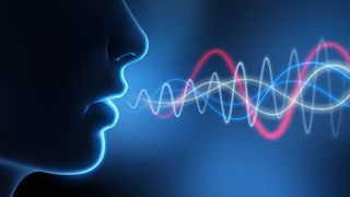 Soundwaves coming out of a mouth to represent speaking.