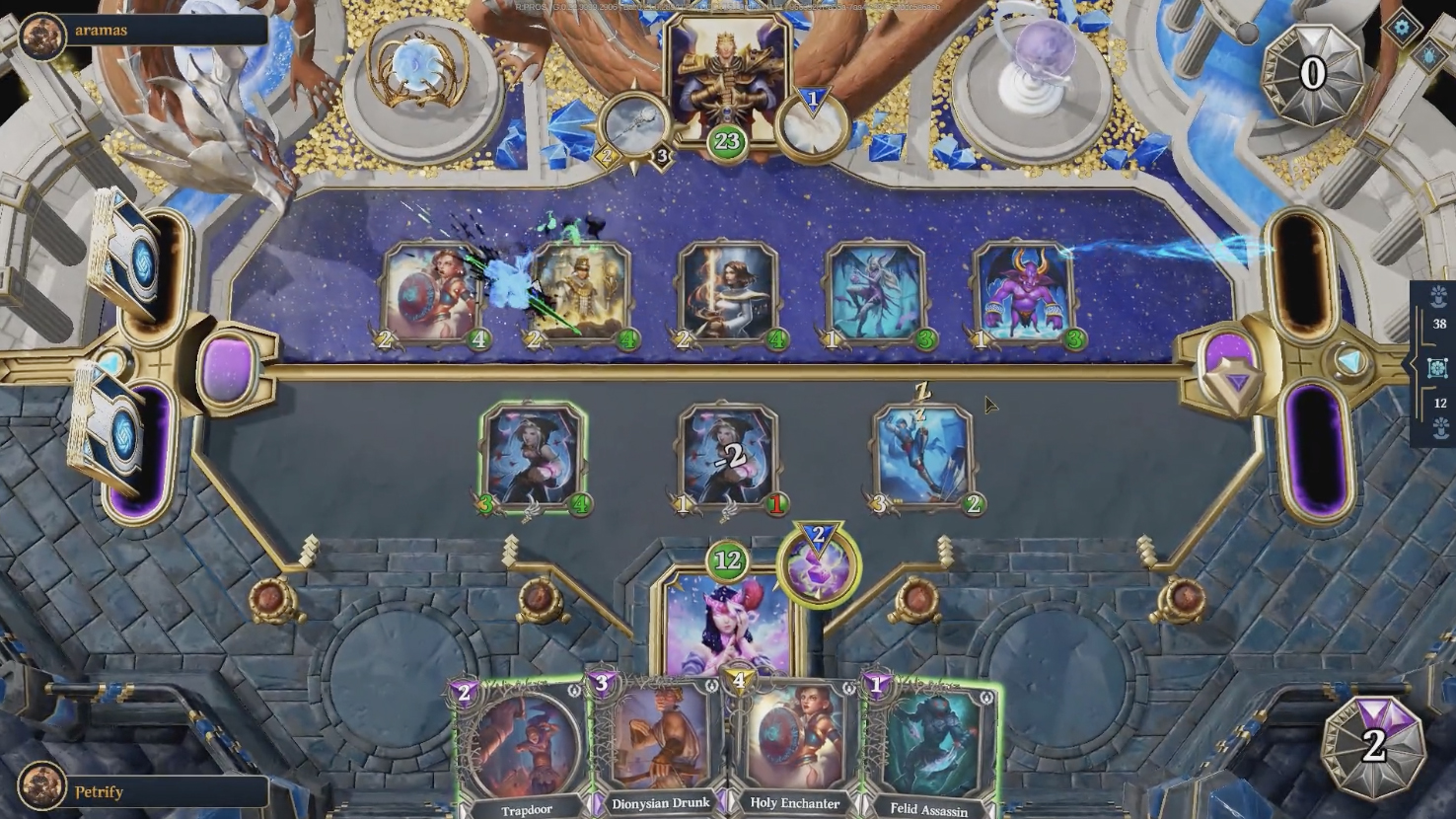 Cards are on a game deck in the NFT game Gods Unchained