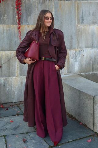 Nina Sandbech in burgundy tonal dressing