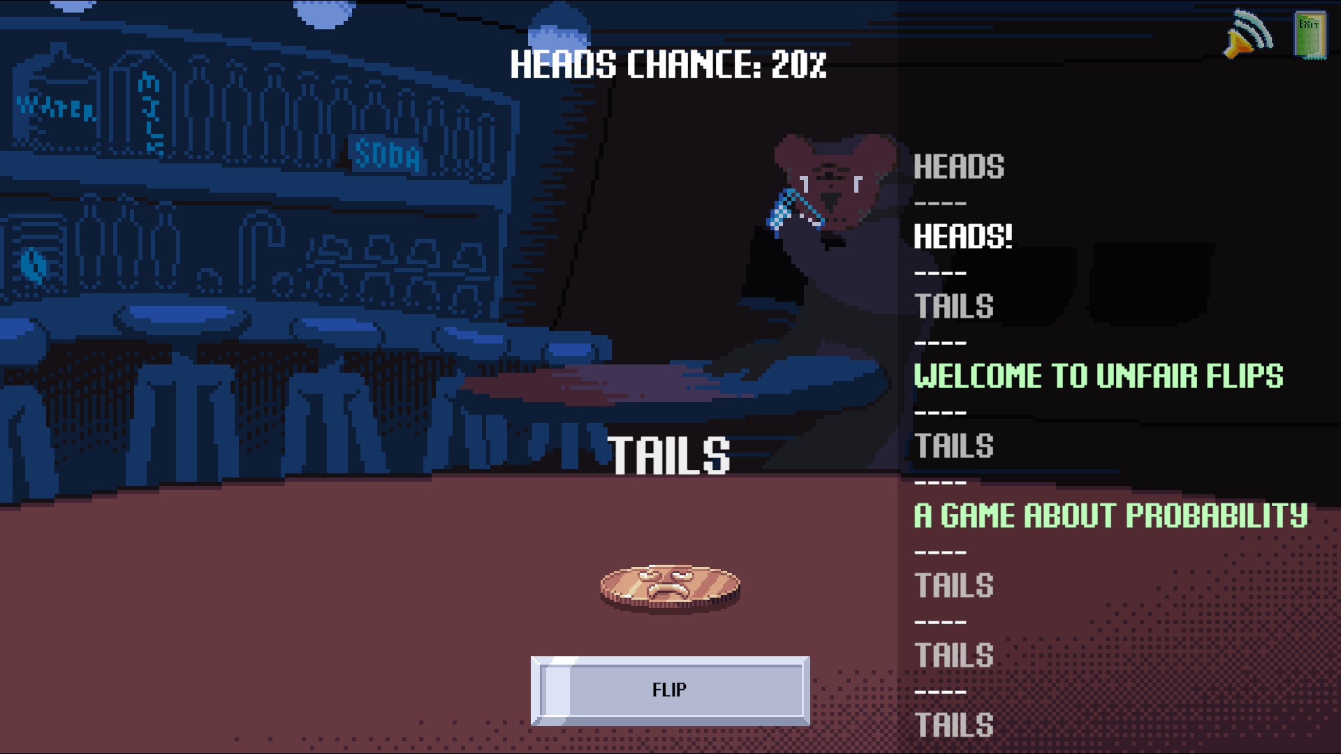 Flipping log in Unfair Flips, which declares itself a game about probability.