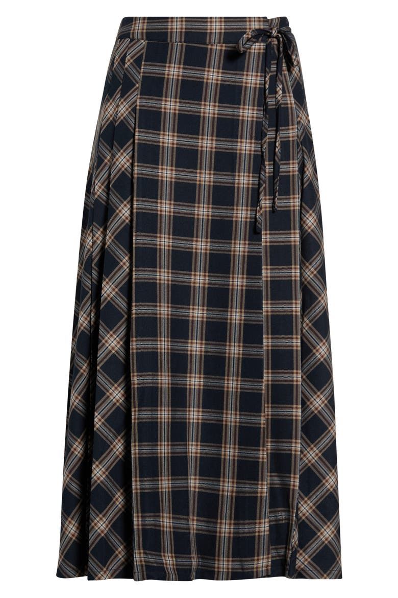 Check Wrap Midi Skirt