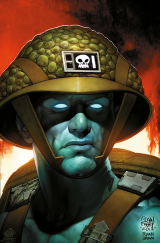 Rogue Trooper movie; uses Unreal Engine 5; a blue faced man in a solider helmet