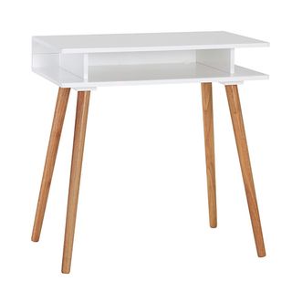 Cato White Desk with wooden slimline legs and what top with shelf