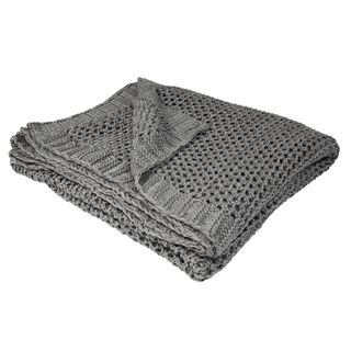 blanket with knitted throw and grey color
