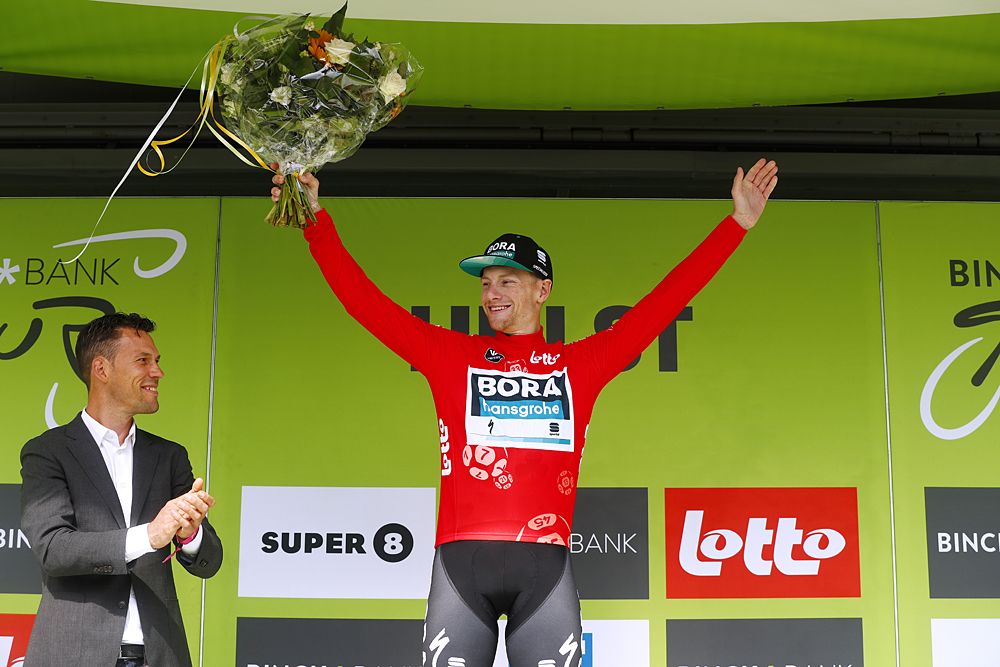 Sam Bennett (Bora-Hansgrohe) in the red points jersey at BinckBank Tour