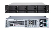 A photograph of the front and rear of the Qnap TS-h1283XU-RP