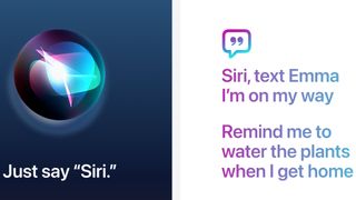 The Siri logo and an example conversation with the voice assistant in iOS 17