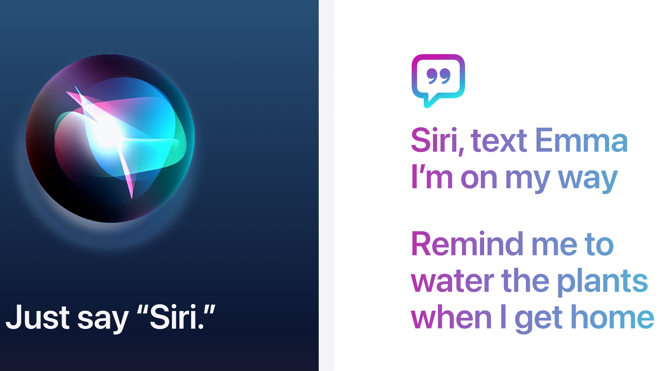 Siri logo and example of a conversation with the voice assistant in iOS 17