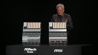 Jensen Huang looking at an Nvidia RTX Pro Server at the Nvidia keynote at Computex 2025