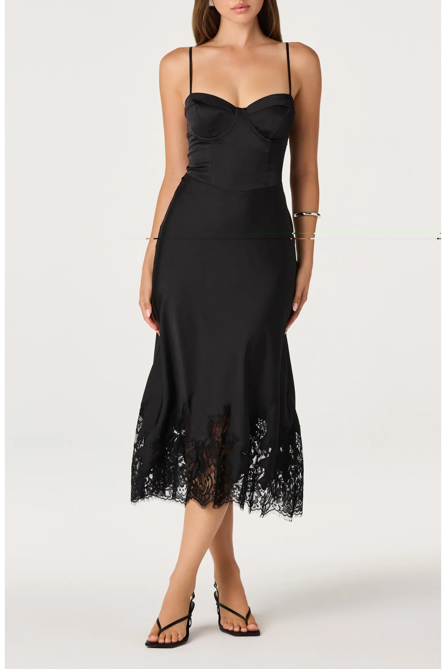 ASTR the Label, Abrianna Lace Trim Satin Midi Dress