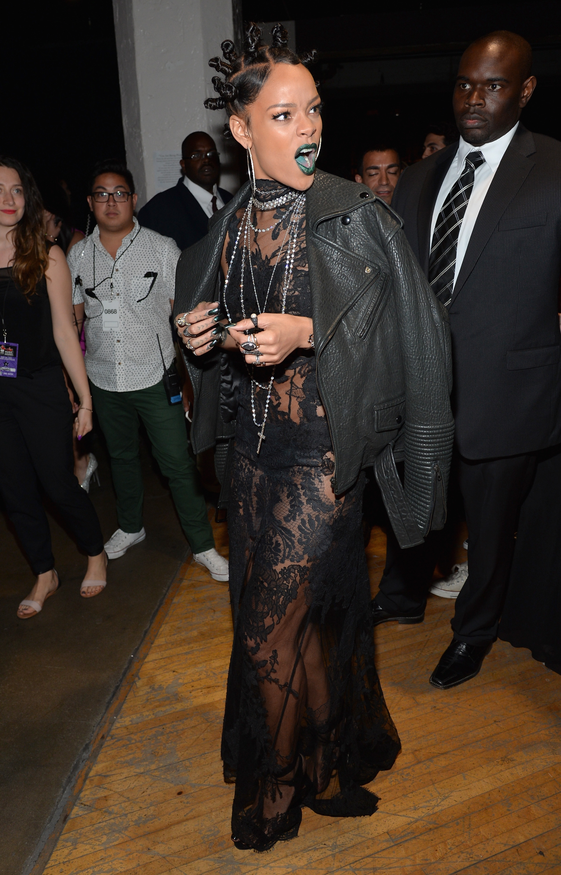LOS ANGELES, CA - MAY 01: iHEARTRADIO MUSIC AWARDS -- Pictured: Recording artist Rihanna attends the iHeartRadio Music Awards held at the Shrine Auditorium on May 1, 2014. (Photo by Alberto Rodriguez/NBCU Photo Bank/NBCUniversal via Getty Images)