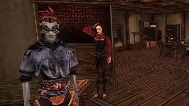 A Dunmer woman in an office.