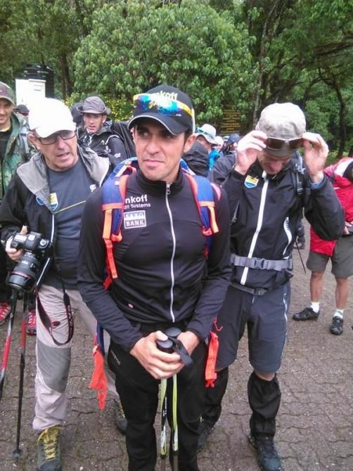 Alberto Contador on his way up Mount Kilimanjaro