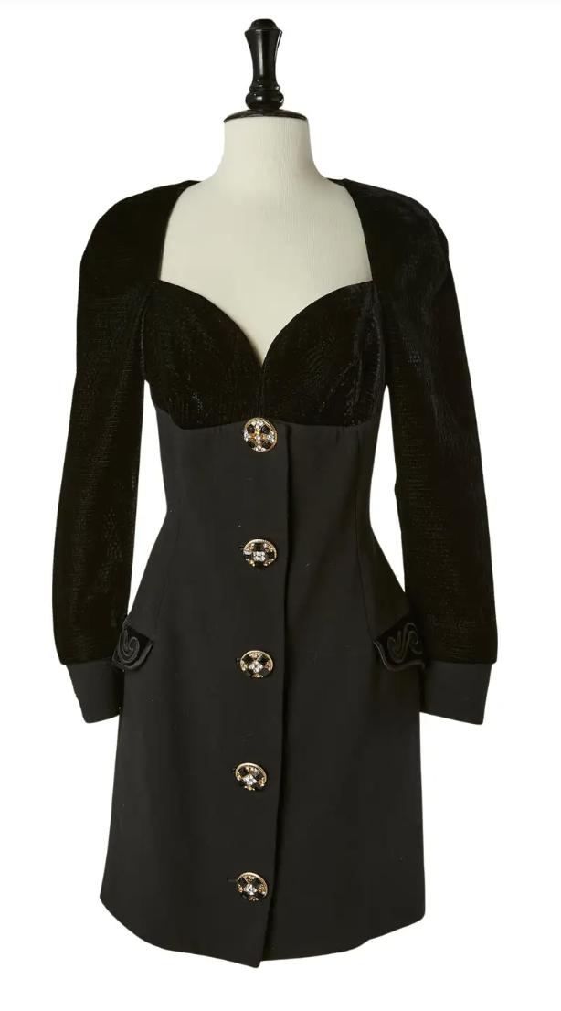 Gianni Versace Couture, Black Velvet and Wool Cocktail Dress
