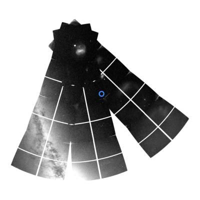 This image from NASA&#039;s Transiting Exoplanet Survey Satellite (TESS) shows part of the southern sky, including the location of ν Indi (blue circle), the plane of the Milky Way (bottom left) and the southern ecliptic pole (top). 