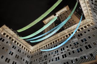 Fabric art installation on exterior of The Peninsula Hong Kong hotel