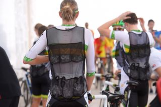 An Australian cyclist wearing an ice vest