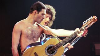 Freddie Mercury and Brian May of Queen perform July 27, 1983 at Madison Square Garden on January 11, 2012 in New York City. 