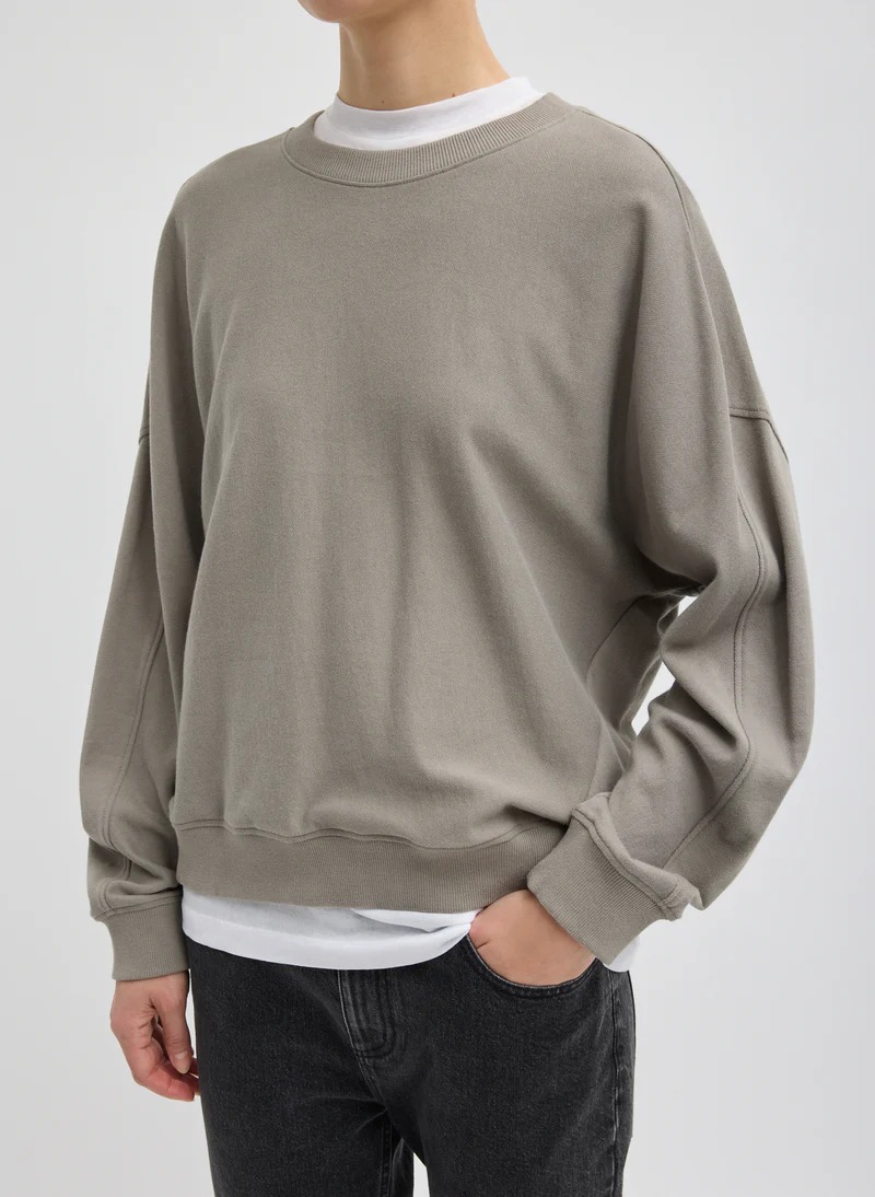 Tibi, Light Weight Sweatshirting Crewneck Sweatshirt in Dark Stone