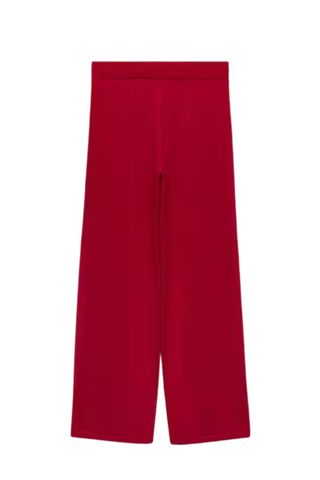 mango red knitted wide leg trousers