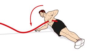 Man performing side plank battle rope wave