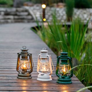 lanterns with pond and grass