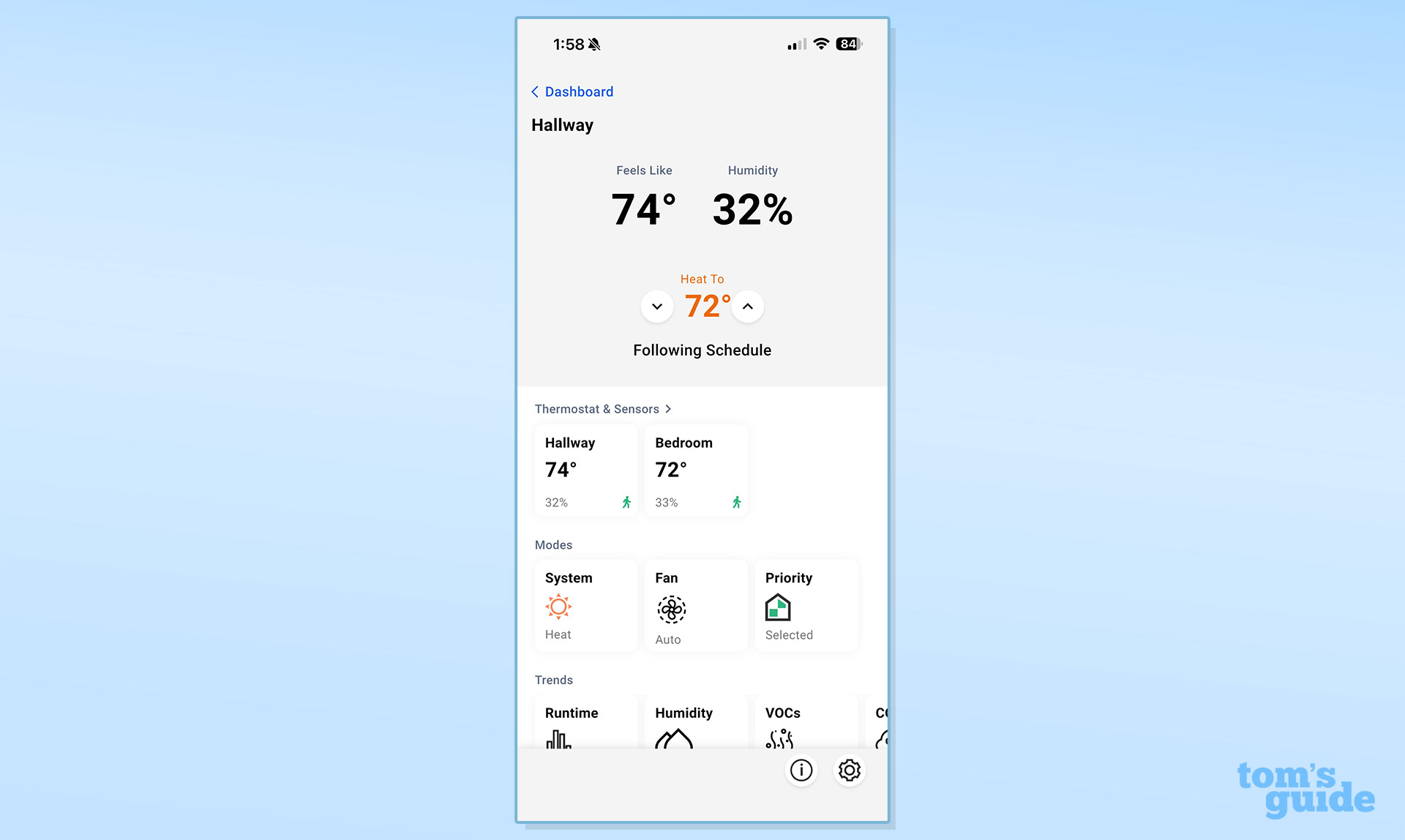Screenshot of the Honeywell Home X8S Smart Thermostat app