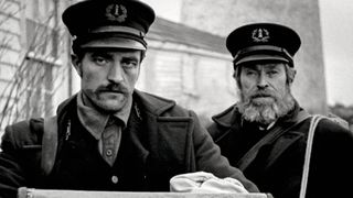 Willem Dafoe stars as Thomas Wake and Robert Pattinson stars as Thomas Howard in The Lighthouse, one of the great free movies to stream this week