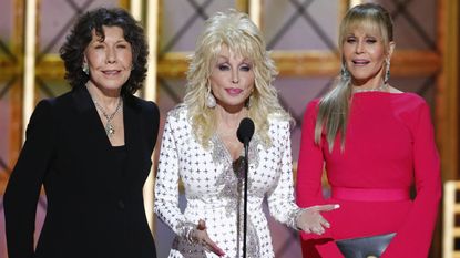 Lily Tomlin, Dolly Parton and Jane Fonda at the Emmy Awards, 2017