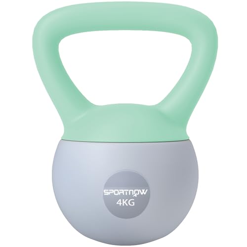 Sportnow Soft Kettlebell, 4kg Kettle Bell With Non-Slip Handle for Home Gym Weight Lifting and Strength Training, Grey and Green