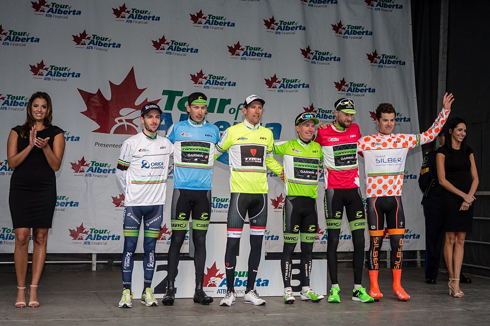The jersey holders after stage 3 at the Tour of Alberta
