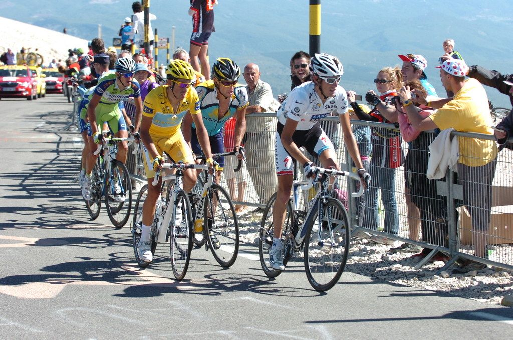 Andy Schleck leading Alberto Contador and Lance Armstrong inside the final kilometre of Mont Ventoux