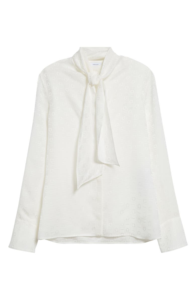 Gancini Tie Neck Silk Button-Up Shirt