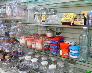 Home Goods shelves of glass storage containers