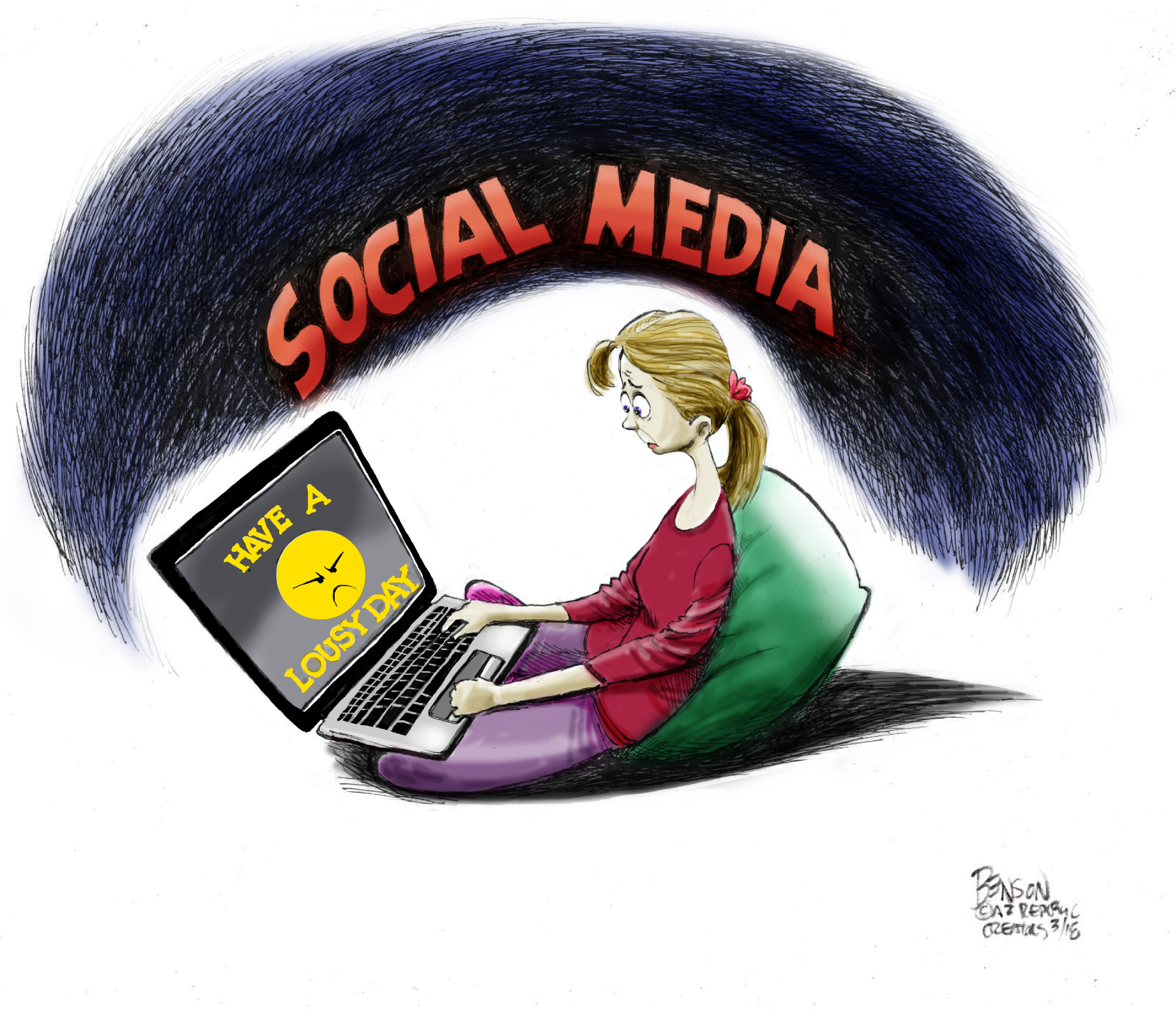 Editorial cartoon U.S. social media negativity