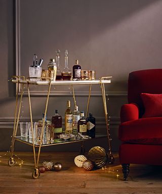 Bar cart ideas with fairy lighting