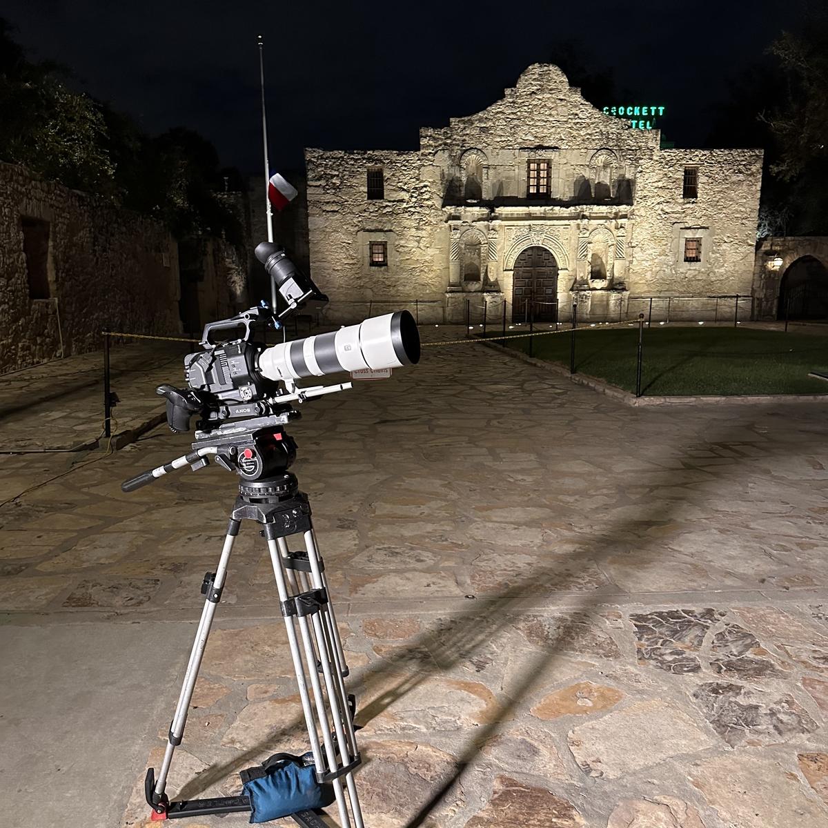 Fox Weather camera setup for the solar eclipse with a Sony PXW-400 and a Canon lens.