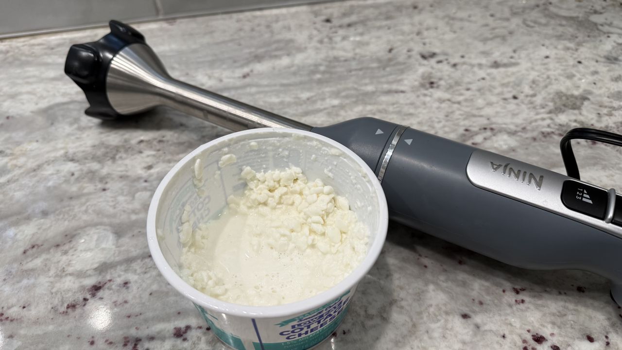 Ninja Power Duo Immersion Blender with Whisk, blended cottage cheese right in the container